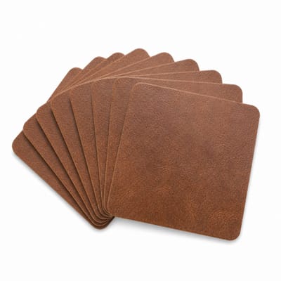 Xapron Leren Onderzetters Cognac - Set van 8 - 100% Volnerf Leer - Vierkant 10x10cm - Luxe Glasonderzetters