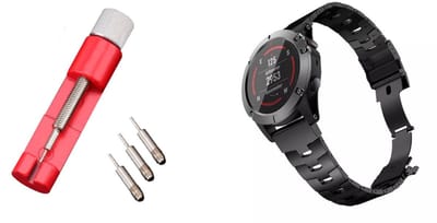 Titanium band + Toolkit - geschikt voor Garmin Fenix 5 - Plus & Sapphire - Fenix 6 - Pro & Sapphire - Garmin Fenix 7 - Fenix E - Fenix 8 47mm - Epix Gen 2 - Quickfit 22 / 22mm band voor Garmin smartwatches - Horlogeband - Polsband - zwart