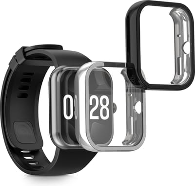 kwmobile 2x smartwatch hoes geschikt voor Xiaomi Redmi Watch 4 hoesje - Siliconen sporthorloge cover - Activity tracker case in zwart / zilver
