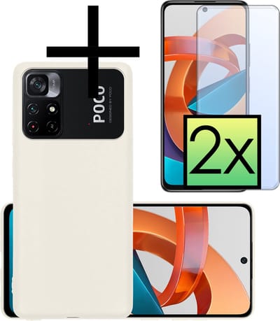 Hoesje - Met 2x Screenprotector - Geschikt voor Xiaomi Poco M4 Pro 5G - Sterk & Shockproof - Back Cover - Siliconen Case - Telefoon Hoes - Wit