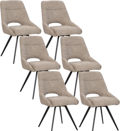 BukkitBow – Eetkamerstoel / Keukenstoel - Geschikt als Make-up Stoel - Chenille & Metalen Onderstel - Chenille Stof - Taupe - 6 Stuks