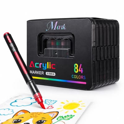 Acrylmarker - set met 84 kleuren - vloeibare inkt en zachte punt - voor tekenen en doodlen - geschenkverpakking