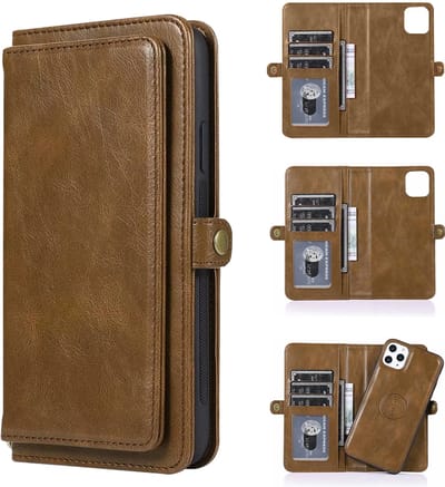 Hoesje geschikt voor iPhone 16e - Bookcase - Afneembaar 2 in 1 - Backcover - Pasjeshouder - Portemonnee - Kunstleer - Bruin