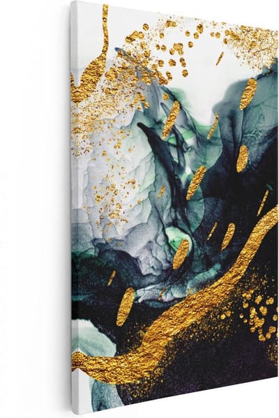 Artaza Canvas Schilderij Abstract Goud - 20x30 cm - Klein - Muurdecoratie Woonkamer - Wanddecoratie Groen - Kamer Accessoires
