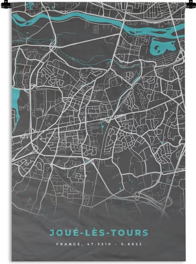 Wandkleed - Wanddoek - Joué-lès-Tours - Frankrijk - Plattegrond - Kaart - Stadskaart - 120x180 cm - Wandtapijt