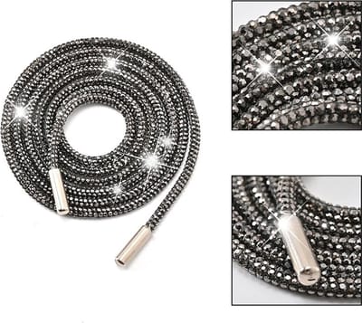 WiseGoods Luxe Strass Steentjes Schoenveters Voor Sneakers - Veters Rond - Glitter Schoenveter Sportschoenen - Veter Zwart 100cm