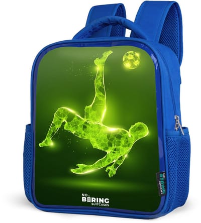 NoBoringSuitcases.com® - Rugzak blauw - Schooltas jongens - Groene neon omhaal in actie - Kinder rugtas jongen - Boekentas kind - Kinderrugzak voor school - Schoolrugzak