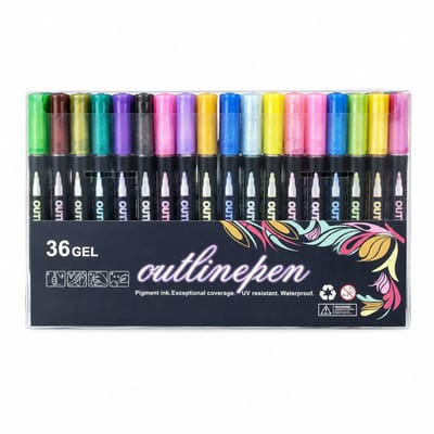 Contourpennen - 36 kleuren 360 g - metallic glanseffect - ronde punt enkelzijdig - PP-doos