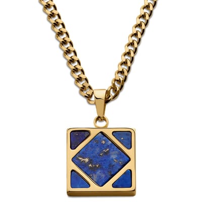 Cruz | Goudkleurige Ketting met Vierkant van Lapis Lazuli