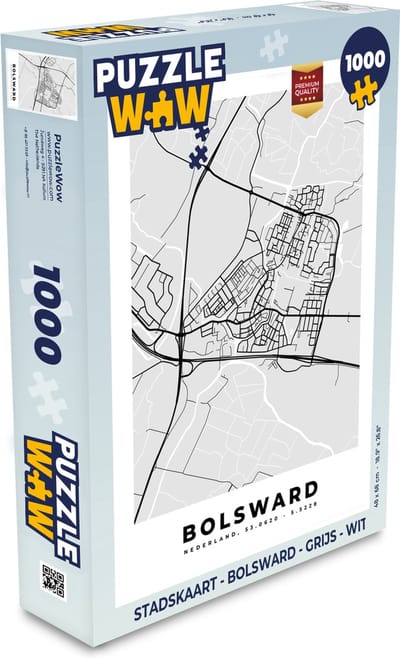 Puzzel Stadskaart - Bolsward - Grijs - Wit - Legpuzzel - Puzzel 1000 stukjes volwassenen - Plattegrond