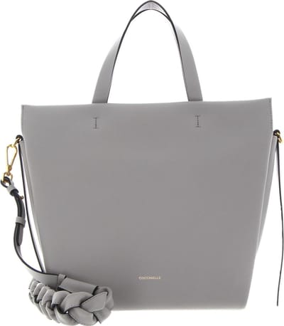 COCCINELLE Leren Handtas Schoudertas Boheme Grana Double Handbag Double Grainy Leather Stone / Noir Grijs