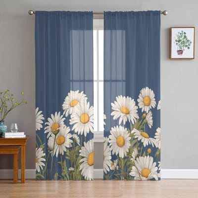 Bloem en Chrysant Retro Decor Tule Raamgordijnen voor Slaapkamer Luxe Huisdecoratie Drapes in Woonkamer Chiffon Panelen 135W x 114H(cm) gray