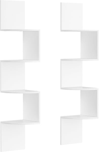 VASAGLE - Wandplank - Hoekplank - 2-delig - 4 Lagen - Boeken Planten Slaapkamer Woonkamer Badkamer