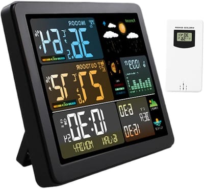 Weerstation Buiten Binnen - Draadloze Thermometer - Weer Monitoren - Groot Kleurendisplay - 152 cm - Zwart