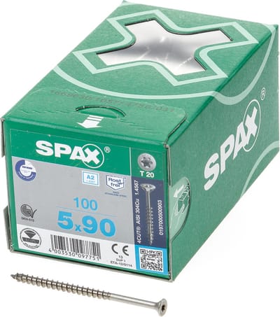Spax - Spaanplaatschroeven - Torx 20 Platkop - 5 x 90mm - Deeldraad - RVS (100 stuks)