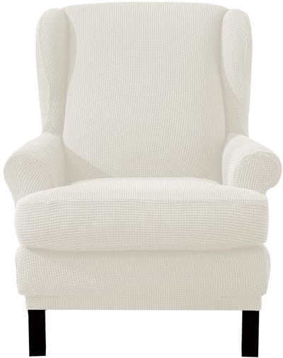 EBETA Jacquard Leunstoelhoezen stoelovertrek, fauteuil overtrek stoelhoes elastisch stretch hoes voor oorfauteuil (Roomwit)