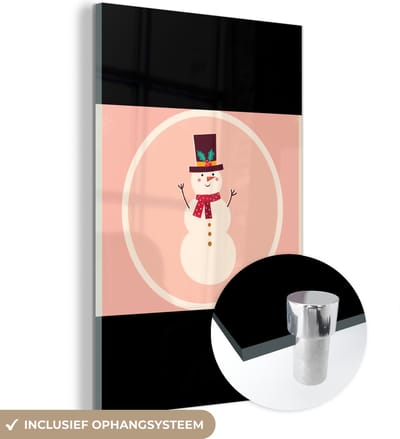MuchoWow® Glasschilderij 120x180 cm - Schilderij acrylglas - Sneeuwpop - Quotes - Kerst - Merry christmas - Roze - Winter - Foto op glas - Schilderijen