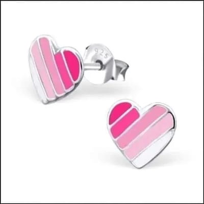 Aramat Jewels | Oorbellen | Zilveren Hartje Oorstekers – 925 Zilver -Emaille | Roze Gestreept-7mm | |7mm | Zilver | Kinderen, Volwassenen | Verkleurd niet