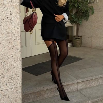 Zwarte Lijn Pootloze Panty Sexy Dames Doorzichtig Mesh Uitgesneden Panty Nieuwe Streetwear Doorzichtige Sokken Asymmetrie Leggings One Size black