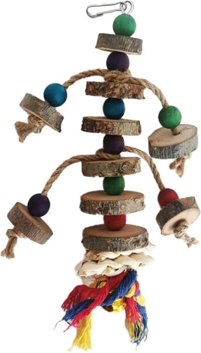 Vogelspeelgoed hout en touw 25cm
