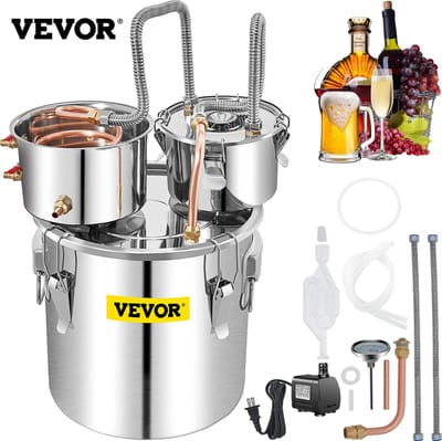 VEVOR Moonshine Still Distiller 6,92kg Alcohol Distiller Moonshine Still 50l Moonshine Wijn Still Distiller Van Roestvrij Staal En Rood Koper Met Uitstekende Koelprestaties Voor Gasfornuizen Brandhout