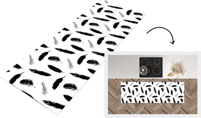 Keukenloper - Loper keuken - Veren - Zwart Wit - Patroon - 150x50 cm - Keukenloper vinyl