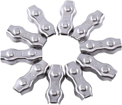 Duplex klemmen set van 10 stuks, RVS klemmen voor touw en staaldraden, stevige kabelbevestiging