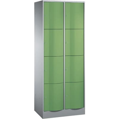 C+P Resisto lockerkast, 2 vakken, 8 vakken, B 772 x D 540 x H 1950 mm, lichtgrijs/kleedgroen