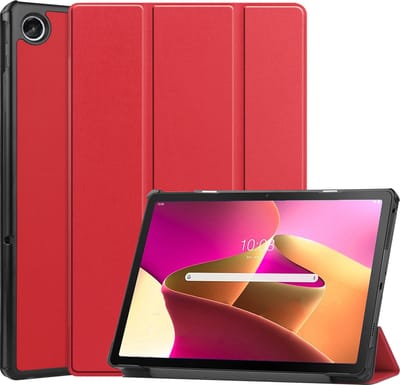 Hoes - Geschikt voor Lenovo Tab M10 Plus (3e / 3rd Generatie) - Dun & Stevig - Trifold Bookcase - Hard Cover - Hardcover Book Case - Tablet Hoesje - Rood