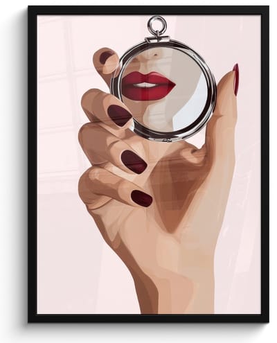 Poster in lijst - Fotolijst 50x70 cm - Posters - Spiegel - Rode lippen - Posterlijst zwart - Decoratie - Wanddecoratie woonkamer - Muurdecoratie slaapkamer