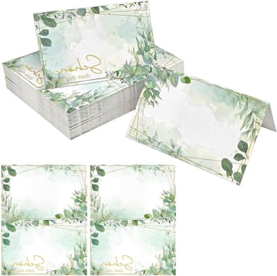 Tafelkaartjes - Naamkaartjes Feest - Gasten Ontvangen - Bedrukt met Tekst - 60 Stuks - Eucalyptus Groen