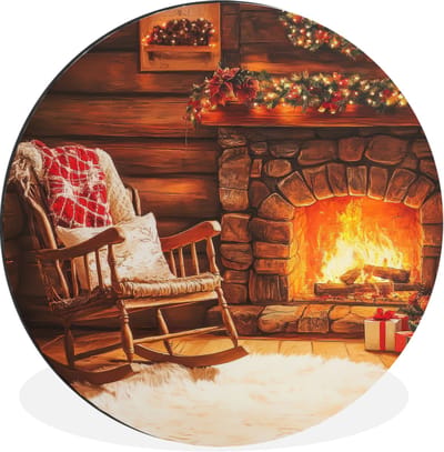 WallCircle - Wandcirkel - Muurcirkel - Winter - Kerst - Huis - Openhaard - Aluminium - Dibond - 30x30 cm - Binnen en Buiten