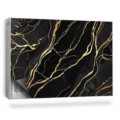 Wallfluent Magnetische Radiatorfolie - Radiator Afdekking Zonder Lijm - 90x60 cm - Stijlvolle Scheuren In De Glamour Van Steenmarmer - Radiatorfolie Tot 60°C - Zwart Marmer Magnetische Radiatormat