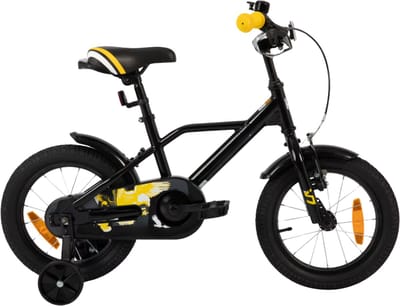Kinderfiets – Voor jongens 3-9 jaar – Met stabilisatoren, handrem en terugtraprem – 30-51 cm, zwart