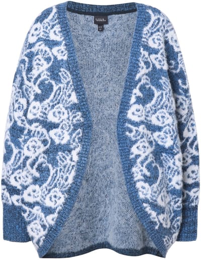 Ulla Popken - Dames - Vest eivormig model zonder sluiting lange vleermuismouw - Atlantisch blauw - Maat 58+