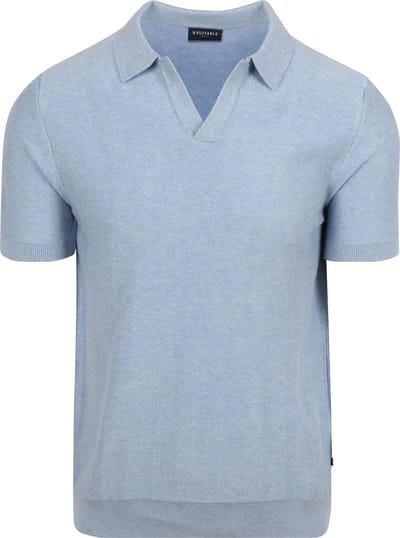 Suitable Knitted Polo Riva Harring Lichtblauw - Maat L - Heren - Polo shirt Heren met Korte mouw