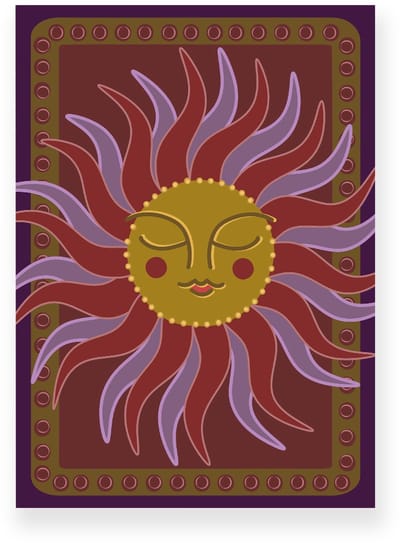 Poster 20x30 cm - Zon met gezicht - Paars - Bruin - Boho - Spiritueel - Muurdecoratie - Wanddecoratie