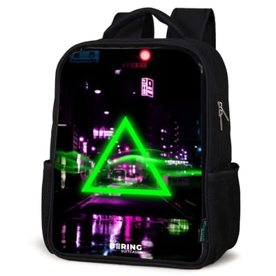 NoBoringSuitcases.com® - Rugzak zwart - Schooltas jongen & meisje - Felgroen driehoek boven een stadstraat - Rugtas voor school - Boekentas kind - Schoolrugzak - Kinderrugzak