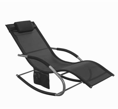 Bergson Ligstoel - Relaxstoel - Schommel - Ademend - Afneembaar Kussen - Tot 150 kg - 150x63 cm - Zwart