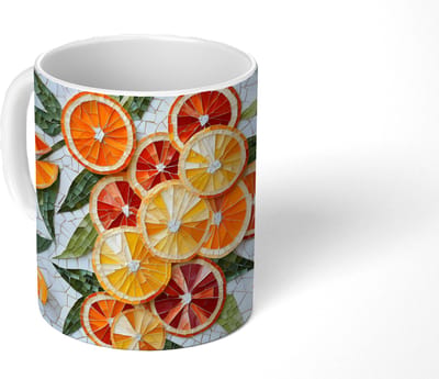 Mok - Koffiemok - Schijfjes - Fruit - Oranje - Mozaïek - Mokken - 350 ML - Beker - Koffiemokken - Theemok