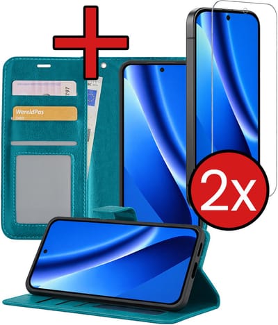 Hoesje - Met 2x Screenprotector - Geschikt voor Google Pixel 10a - Luxe Pasjeshouder - Flip Case - Bookcase Portemonee - Kunstleer Book Case - Flipcase Hoes - Book Cover - Walletcase - Portemonneehoes - Telefoonhoes - Turquoise
