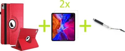 Geschikt voor Apple iPad Air 4 (2020) 10.9 inch Multi Stand Case - 360 Draaibaar Tablet hoesje - Tablethoes - Rood + 2x Screenprotector + Stylus