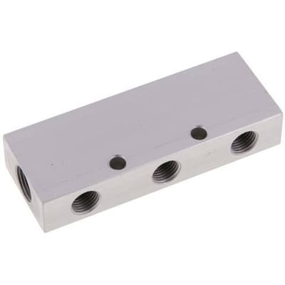 2xG 3/8'' x 6xG 1/4'' Aluminium Verdeelblok Dubbelzijdig 16 Bar - FL2-F-A-038G-014G-6MD
