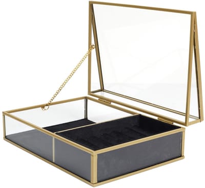 Home Deco Factory Sieradendoos - glas - goud metaal - 23 x 16 cm - organizer