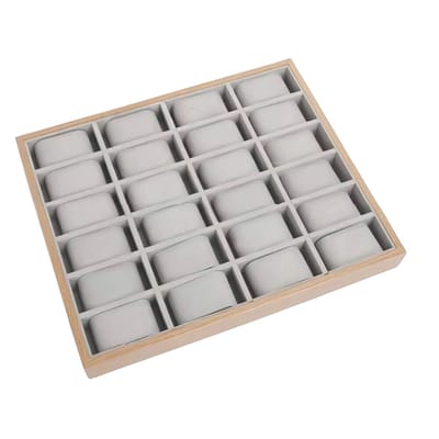Horlogedoos / sieradenorganizer – Voor het opbergen en presenteren van horloges en sieraden – Vitrinekast met 24 vakjes en afneembare kussens – Hout – Kleur: standaard – 24 vakjes