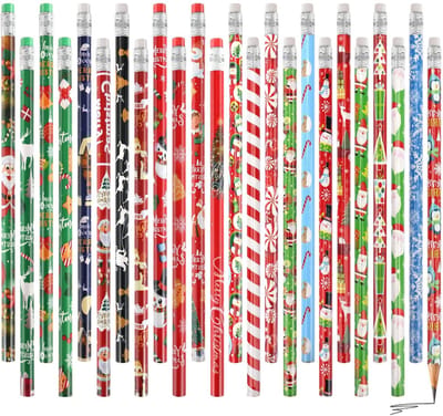 Dailygoods- Kerstpotloden 36 stuks - Kerstgummen - Bulk kerstpennen - Kinderen - Premium kwaliteit hout - Grappige kerstontwerpen - Potloden