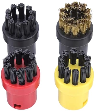 Ronde Borstels - 4 stuks - Stoomreiniger Borstels - Geschikt voor Kärcher SC Stoomreinigers - 3× Nylon Borstels + 1× Koperdraadborstel Borstel - Voor Sanitaire Ruimtes - Verwijdert Hardnekkig Vuil