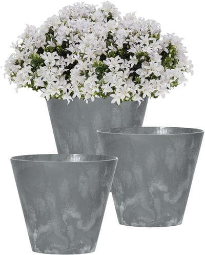 Prosperplast Bloempot/plantenpot voor buiten - 2x - kunststof - steengrijs - D40 x H37 cm - 28 liter