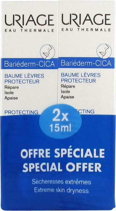 Uriage Bariéderm Cica Beschermende Lippenbalsem Set van 2 x 15 ml