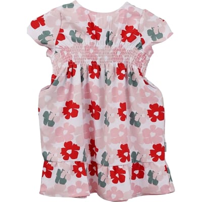 Trespass Meisjesjurk met bloemenprint en smockwerk (Rood)